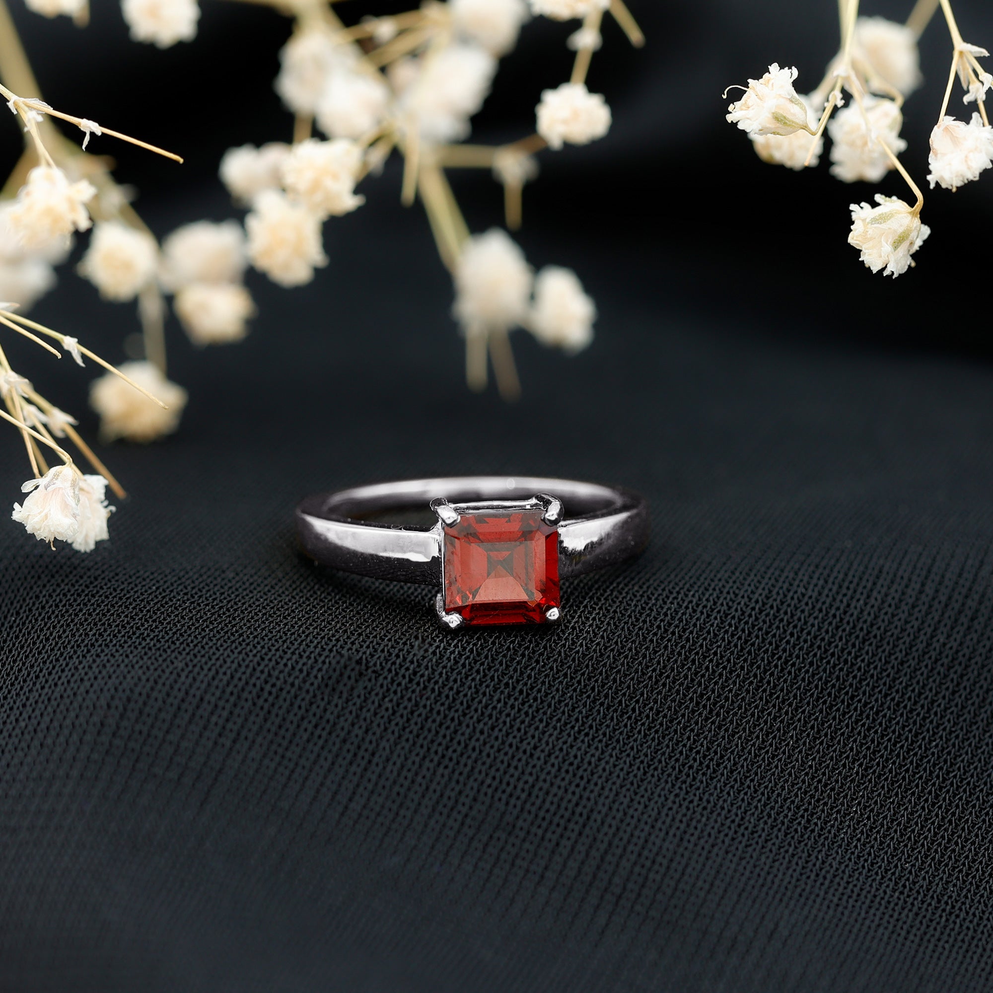 Rosec Jewels-Real 8mm Garnet Asscher Cut Engagement Ring with Certificate