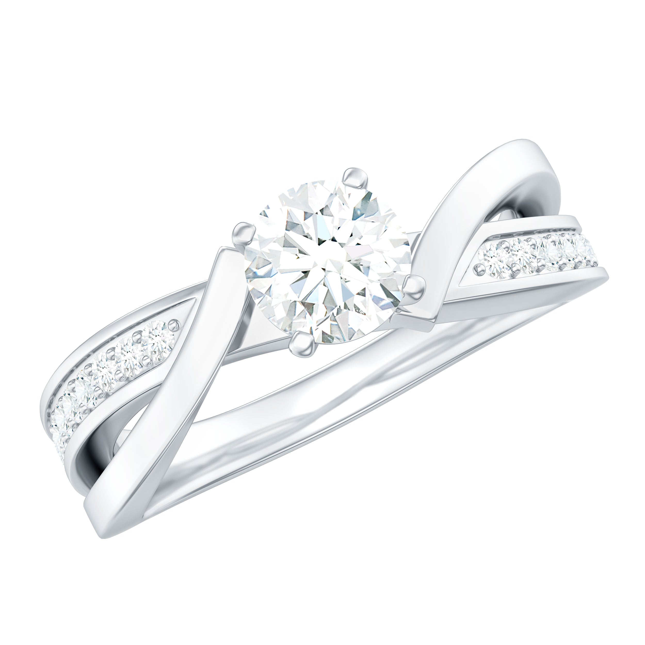 Rosec Jewels-Zircon Solitaire Infinity Engagement Ring with Side Stones