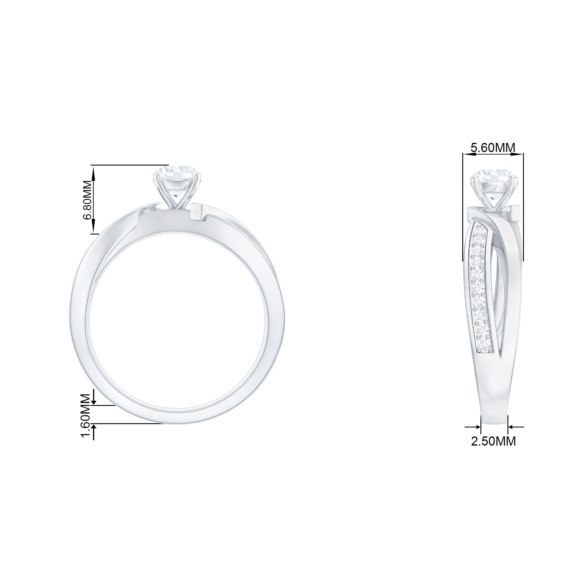 Rosec Jewels-Zircon Solitaire Infinity Engagement Ring with Side Stones