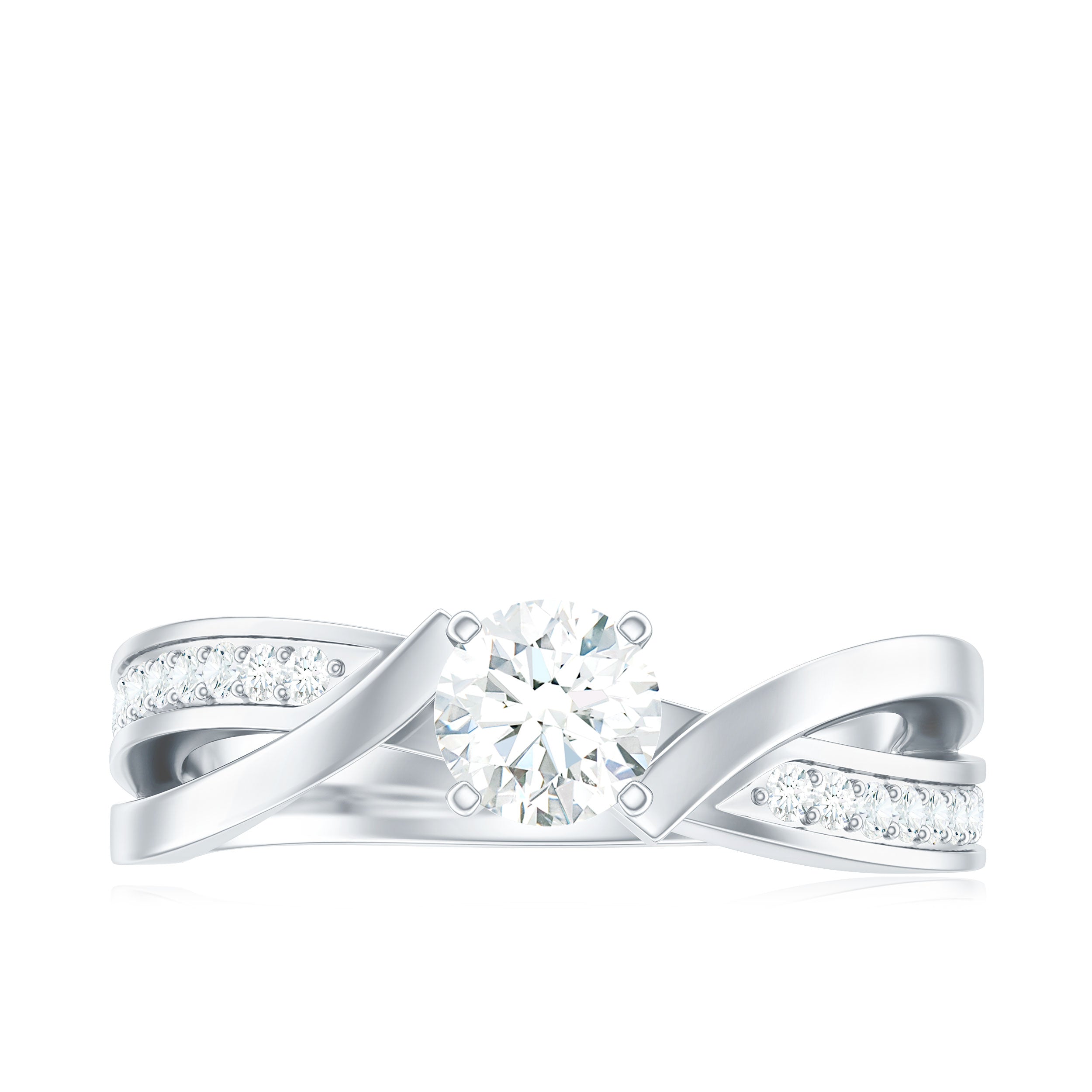 Rosec Jewels-Zircon Solitaire Infinity Engagement Ring with Side Stones