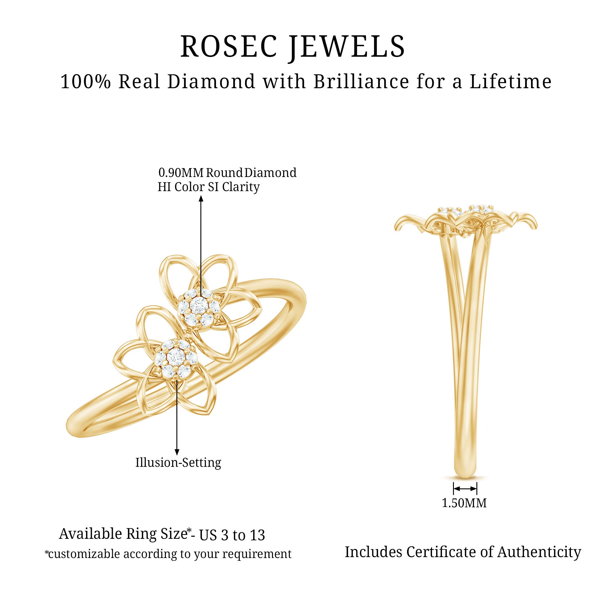 Rosec Jewels-Brilliant Cut Diamond Flower Promise Ring