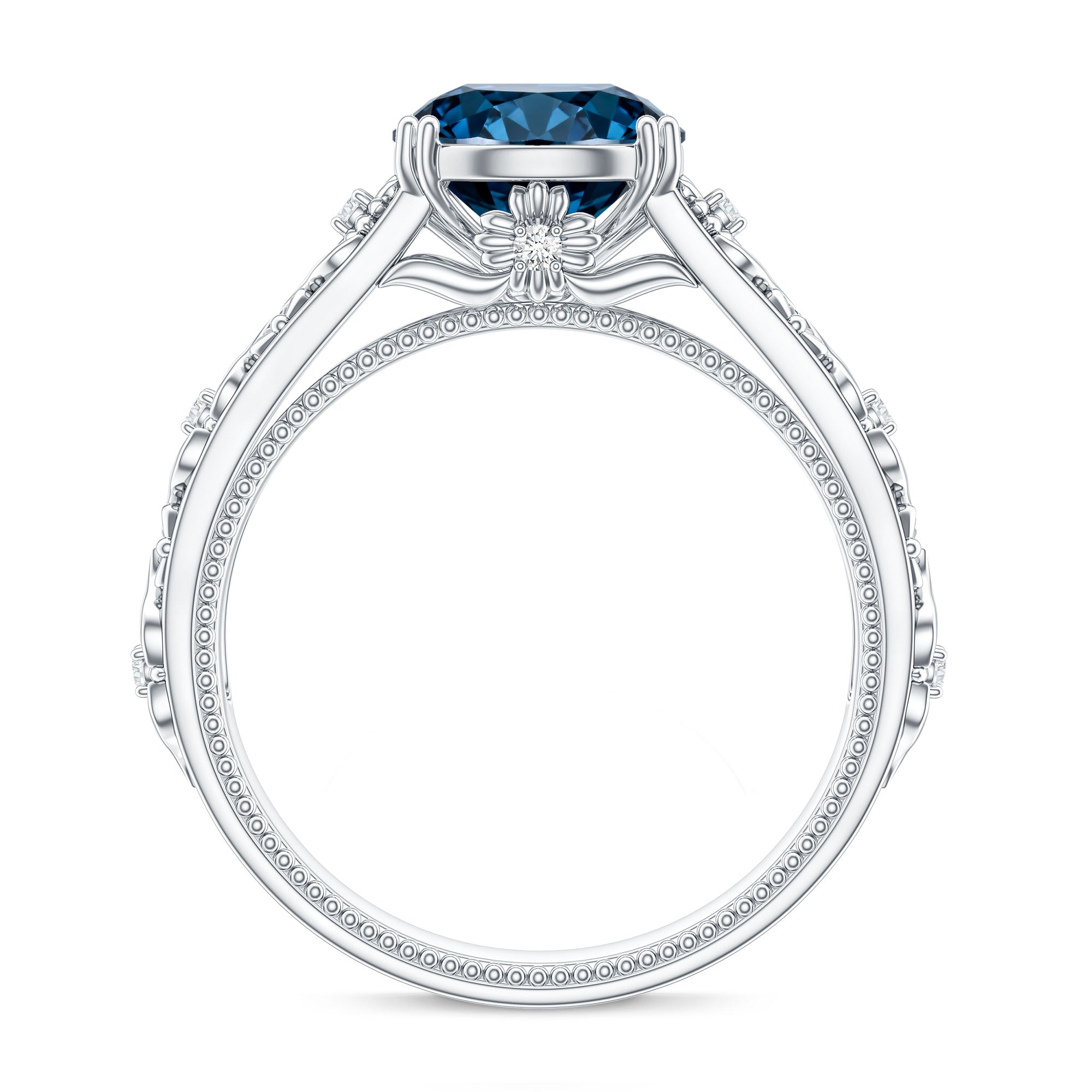 2 Carat Round London Blue Topaz Vintage Engagement Ring with Certificate AAA - Rosec Jewels
