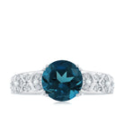 8mm Round London Blue Topaz Vintage Engagement Ring with Certificate AAA - Rosec Jewels