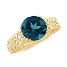 8mm Round London Blue Topaz Vintage Engagement Ring with Certificate AAA - Rosec Jewels