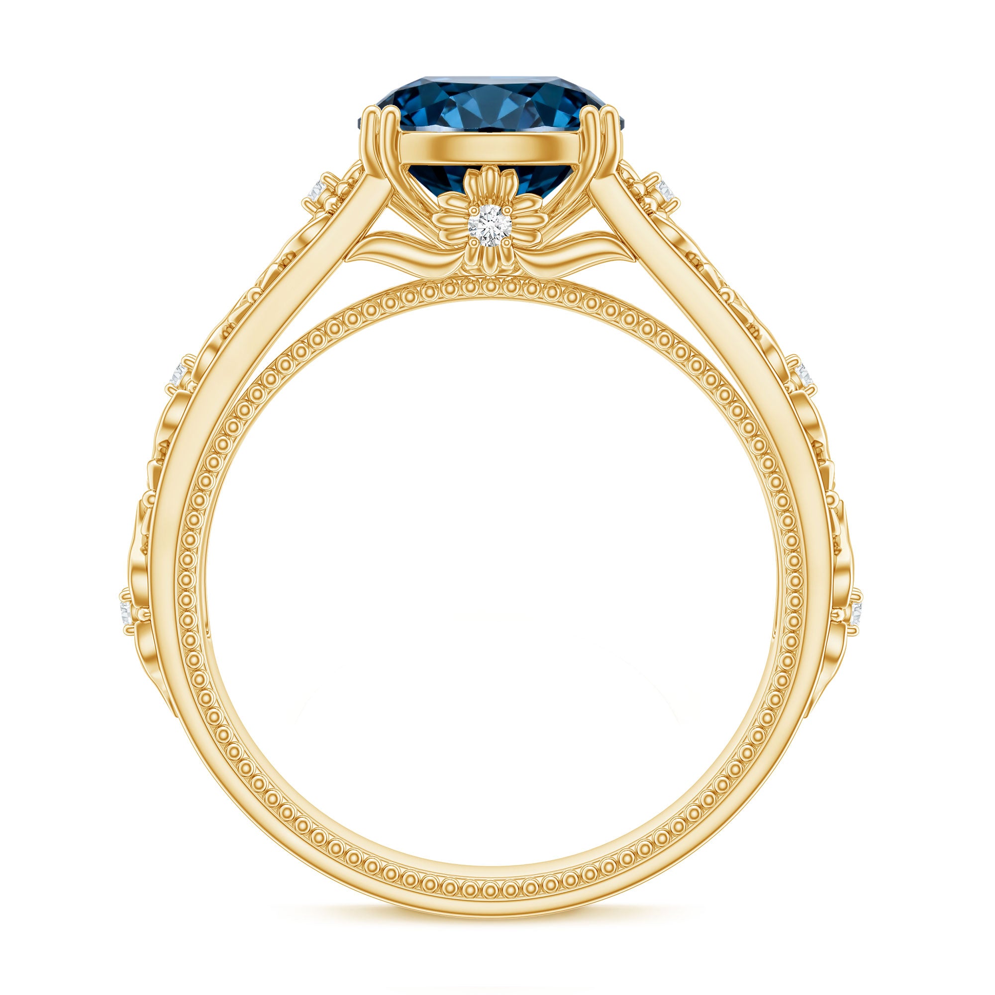 2 Carat Round London Blue Topaz Vintage Engagement Ring with Certificate AAA - Rosec Jewels