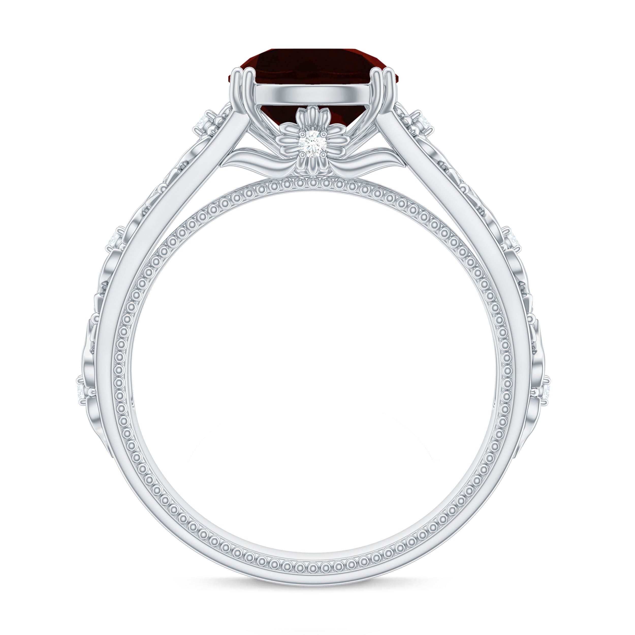Vintage Looking Garnet Diamond Engagement Ring AAA - Rosec Jewels
