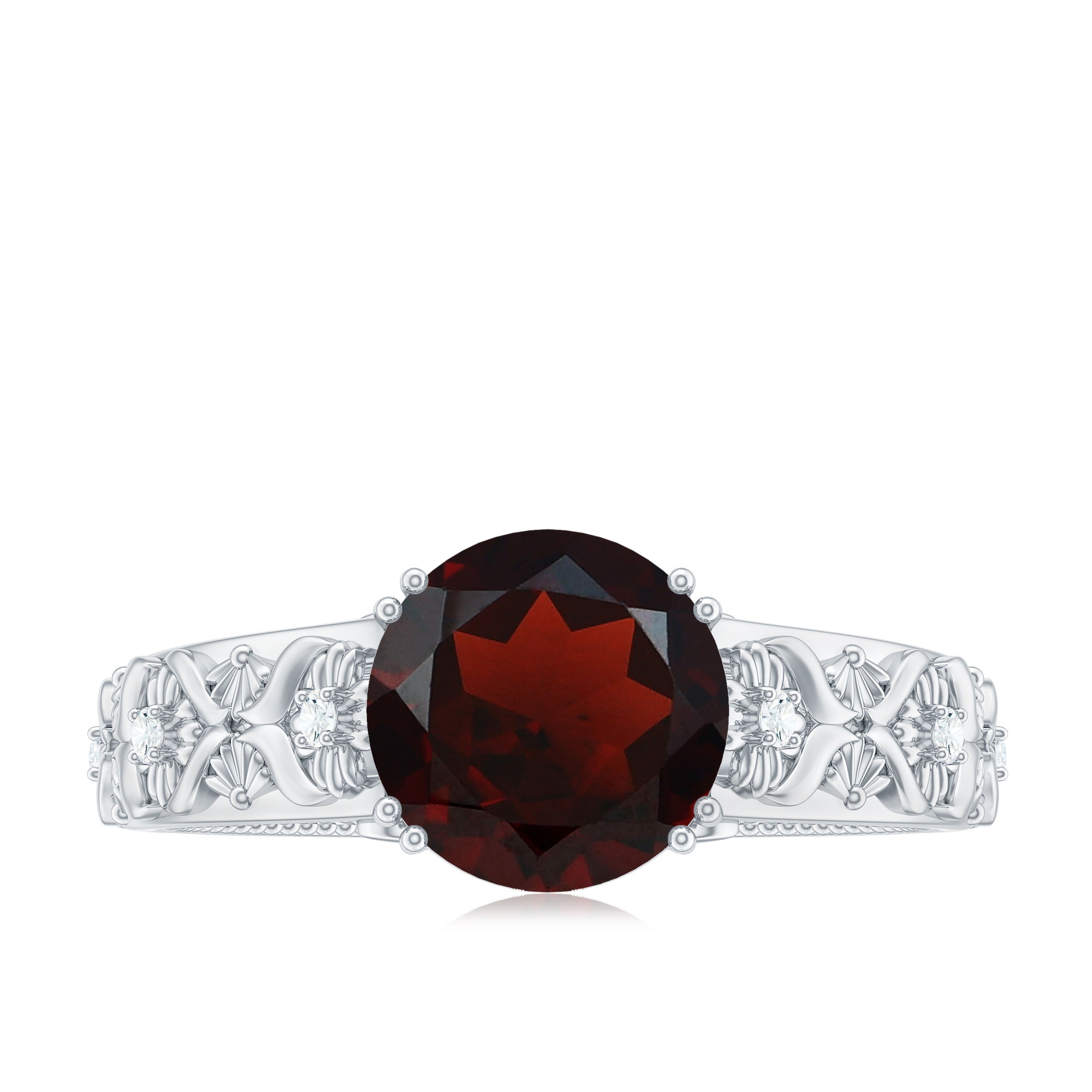 Vintage Looking Garnet Diamond Engagement Ring AAA - Rosec Jewels