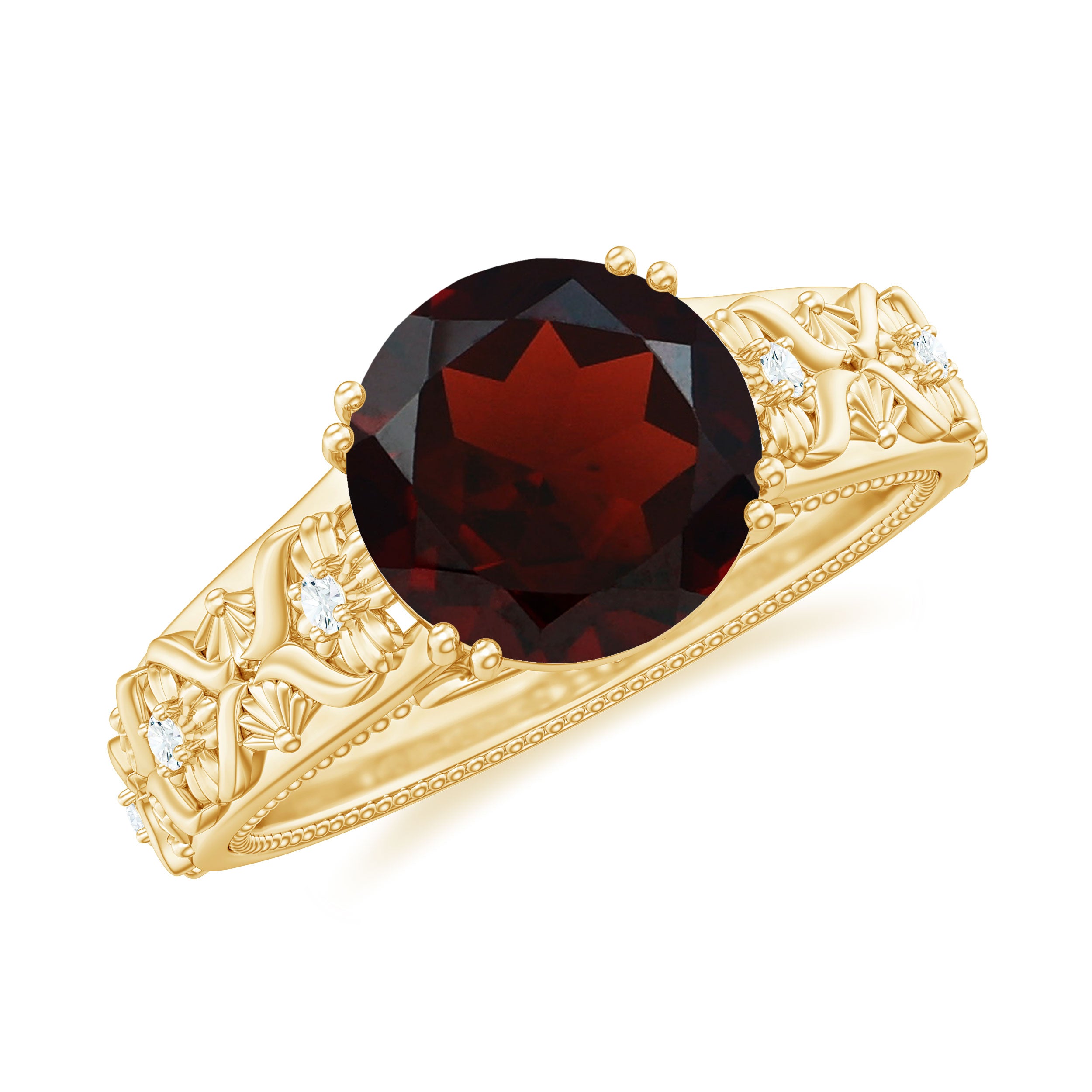 Vintage Looking Garnet Diamond Engagement Ring AAA - Rosec Jewels