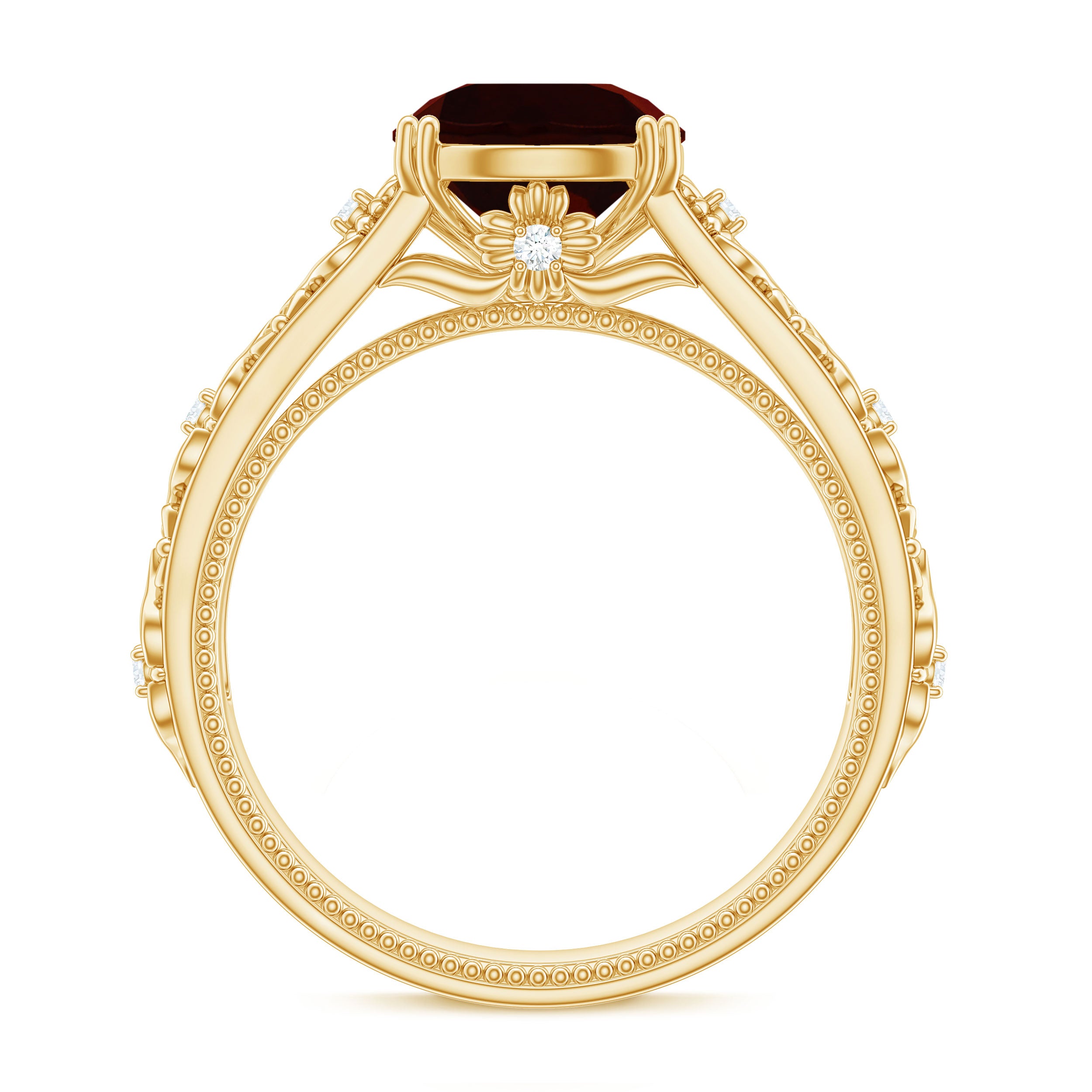 Vintage Looking Garnet Diamond Engagement Ring AAA - Rosec Jewels