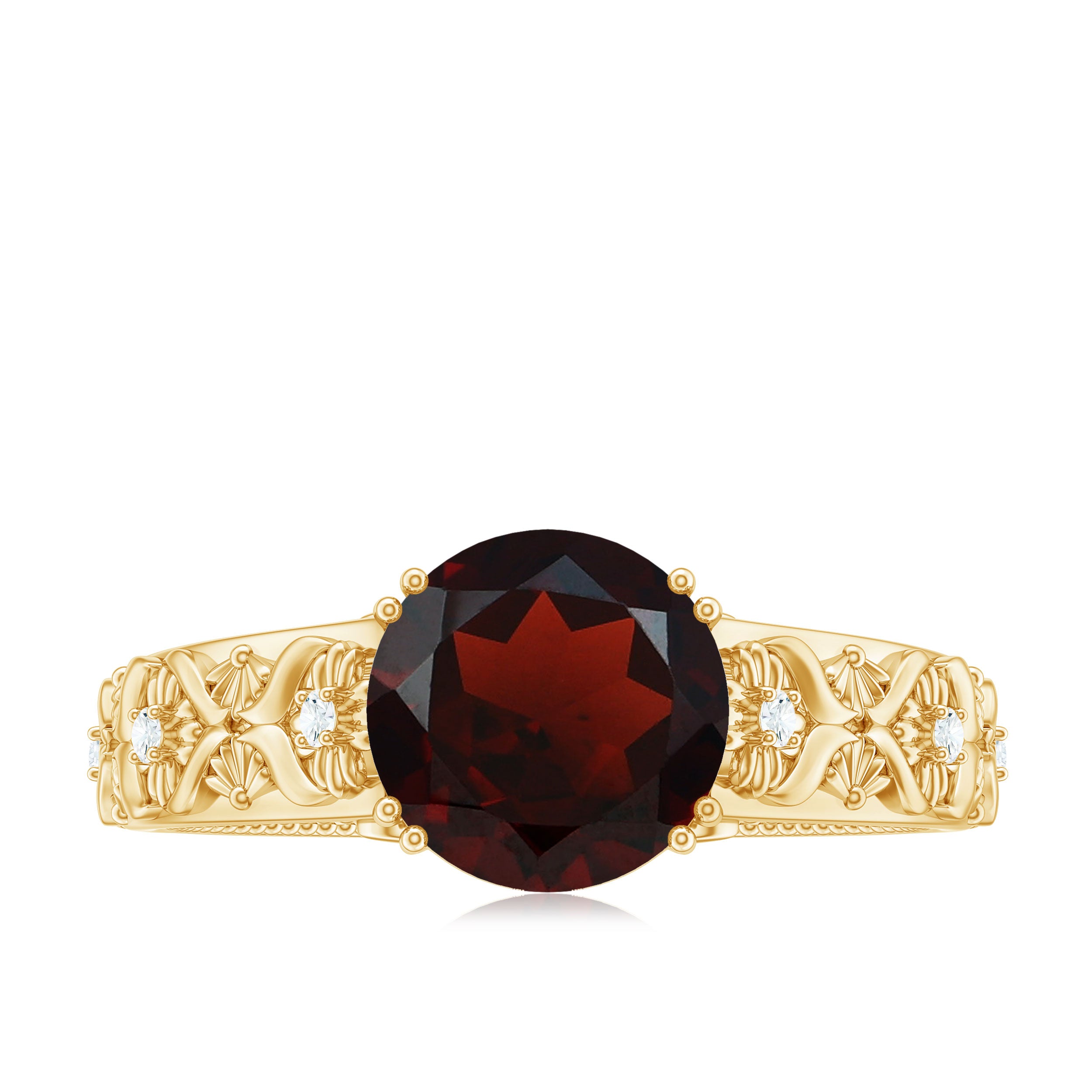 Vintage Looking Garnet Diamond Engagement Ring AAA - Rosec Jewels