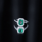 1.6 Carat Emerald Cut Lab Created Emerald Engagement Ring With Moissanite Halo AAAA - Rosec Jewels