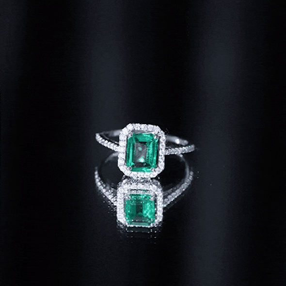 1.6 Carat Emerald Cut Lab Created Emerald Engagement Ring With Moissanite Halo AAAA - Rosec Jewels