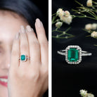1.6 Carat Emerald Cut Lab Created Emerald Engagement Ring With Moissanite Halo AAAA - Rosec Jewels