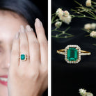 1.6 Carat Emerald Cut Lab Created Emerald Engagement Ring With Moissanite Halo AAAA - Rosec Jewels