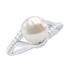 Rosec Jewels-Cultured 7.4 Carat Freshwater Pearl Engagement Ring with Diamond Split Shank