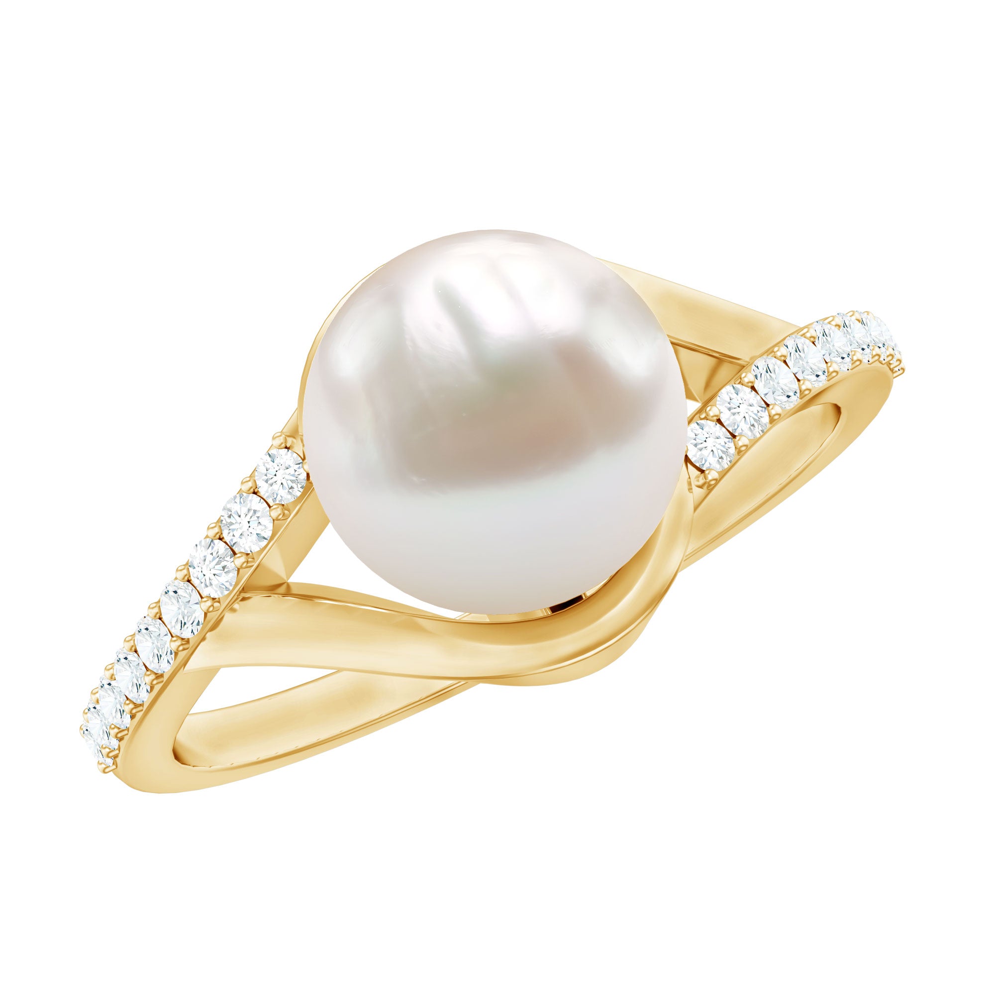 Rosec Jewels-Cultured 7.4 Carat Freshwater Pearl Engagement Ring with Diamond Split Shank