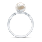 Rosec Jewels-Cultured 7.48 Carat White Pearl Bypass Engagement Ring with Diamond