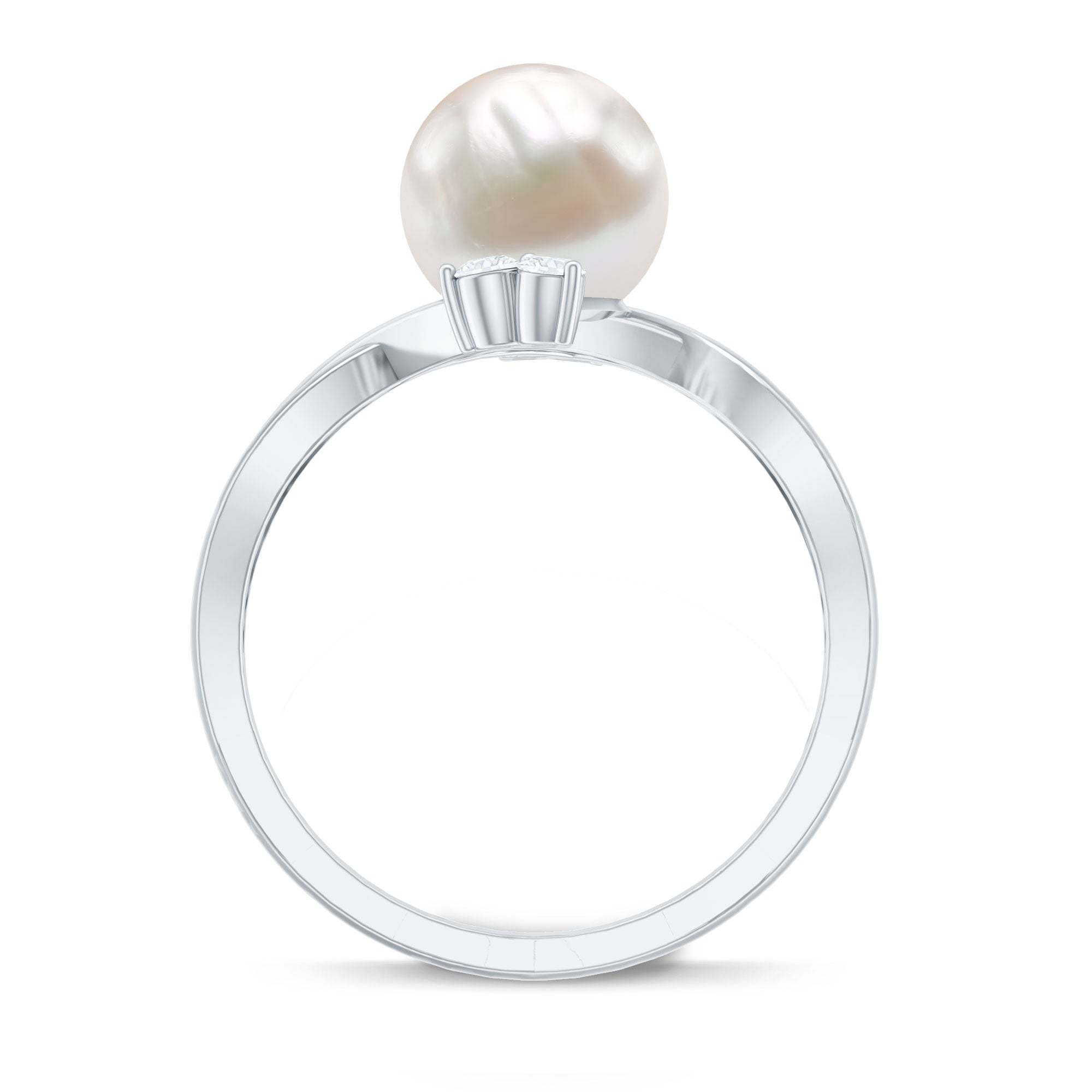Rosec Jewels-Cultured 7.48 Carat White Pearl Bypass Engagement Ring with Diamond