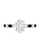 Certified Moissanite Oval Engagement Ring with Real Black Spinel AAA - Rosec Jewels