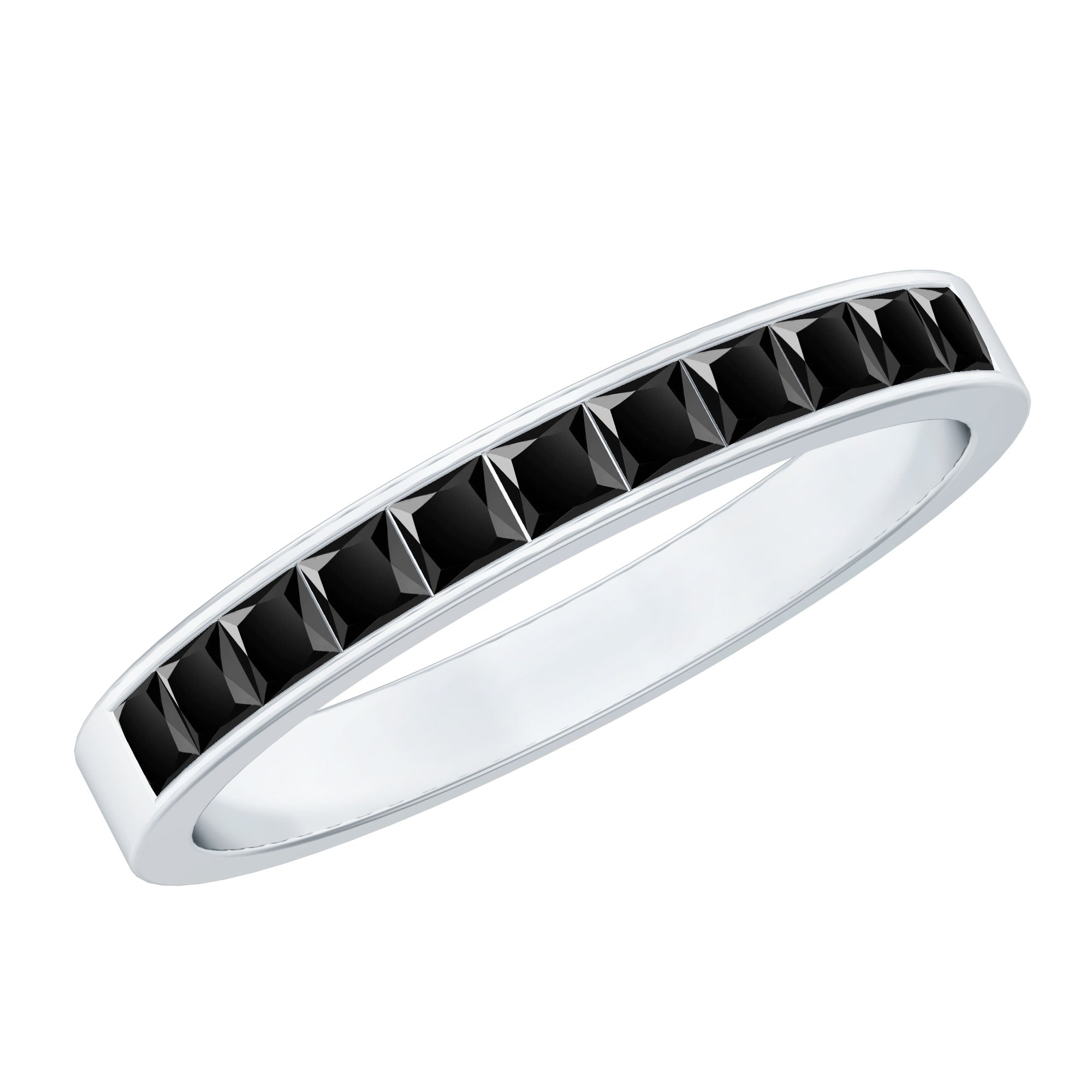 Princess Cut Black Onyx Half Eternity Band in Channel Setting