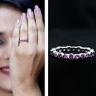 Rosec Jewels-Natural Amethyst Eternity Wedding Band in Gold Plated Silver