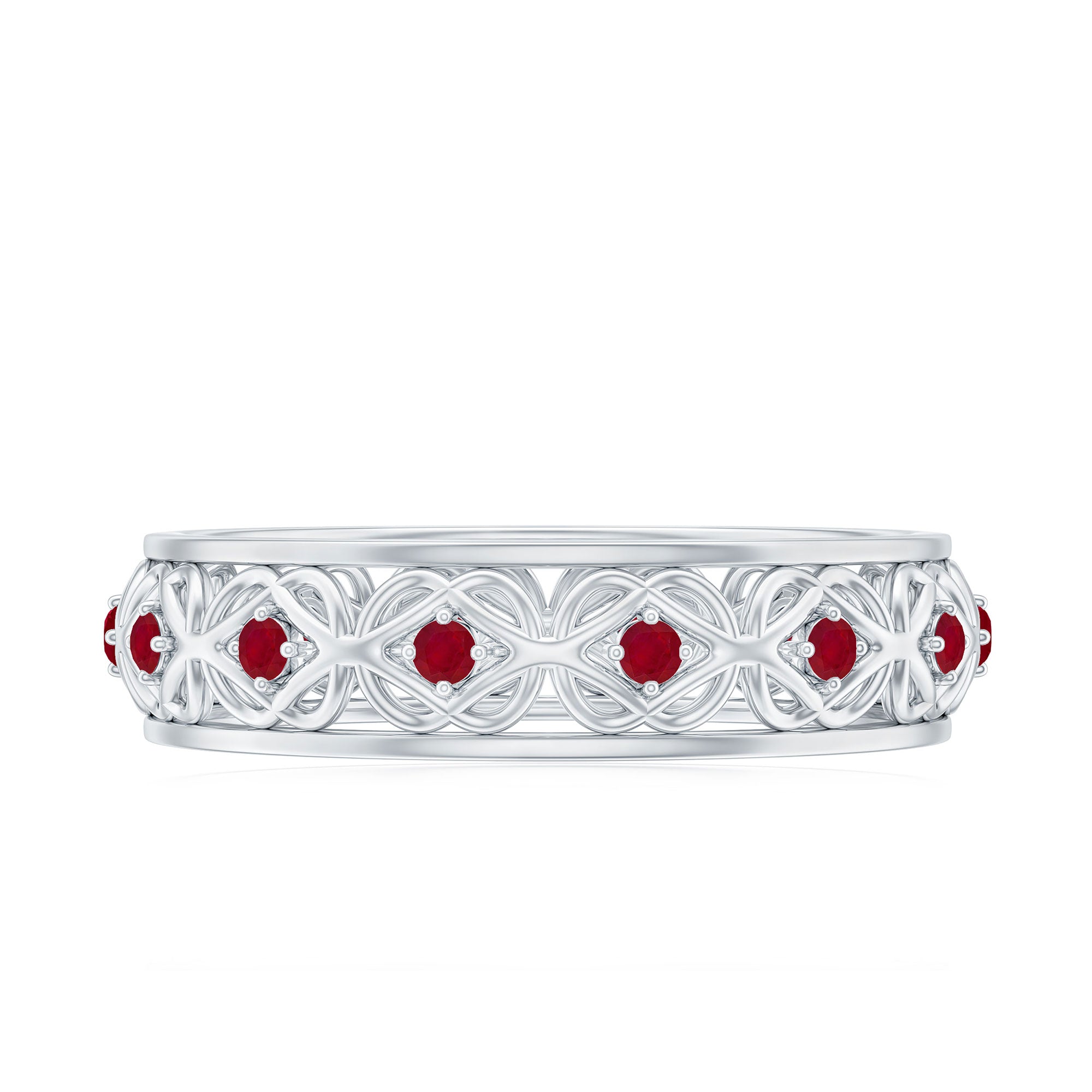 Natural Ruby Celtic Knot Wedding Band for Women AAA - Rosec Jewels