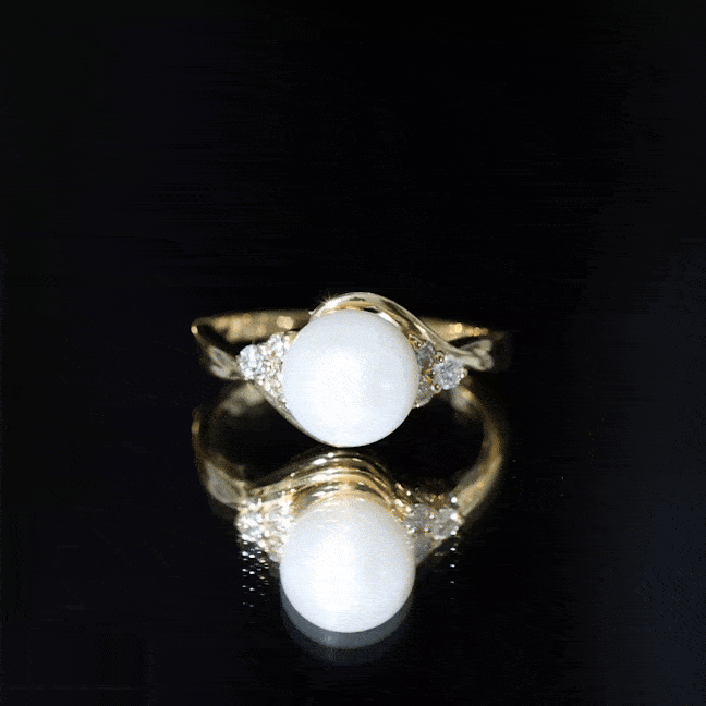 Rosec Jewels-Natural 7.4 Carat Freshwater Pearl Engagement Ring with Diamond Trio