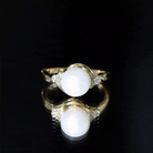 Rosec Jewels-Natural 7.4 Carat Freshwater Pearl Engagement Ring with Diamond Trio