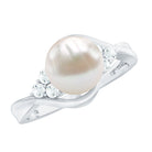 Rosec Jewels-Natural 7.4 Carat Freshwater Pearl Engagement Ring with Diamond Trio