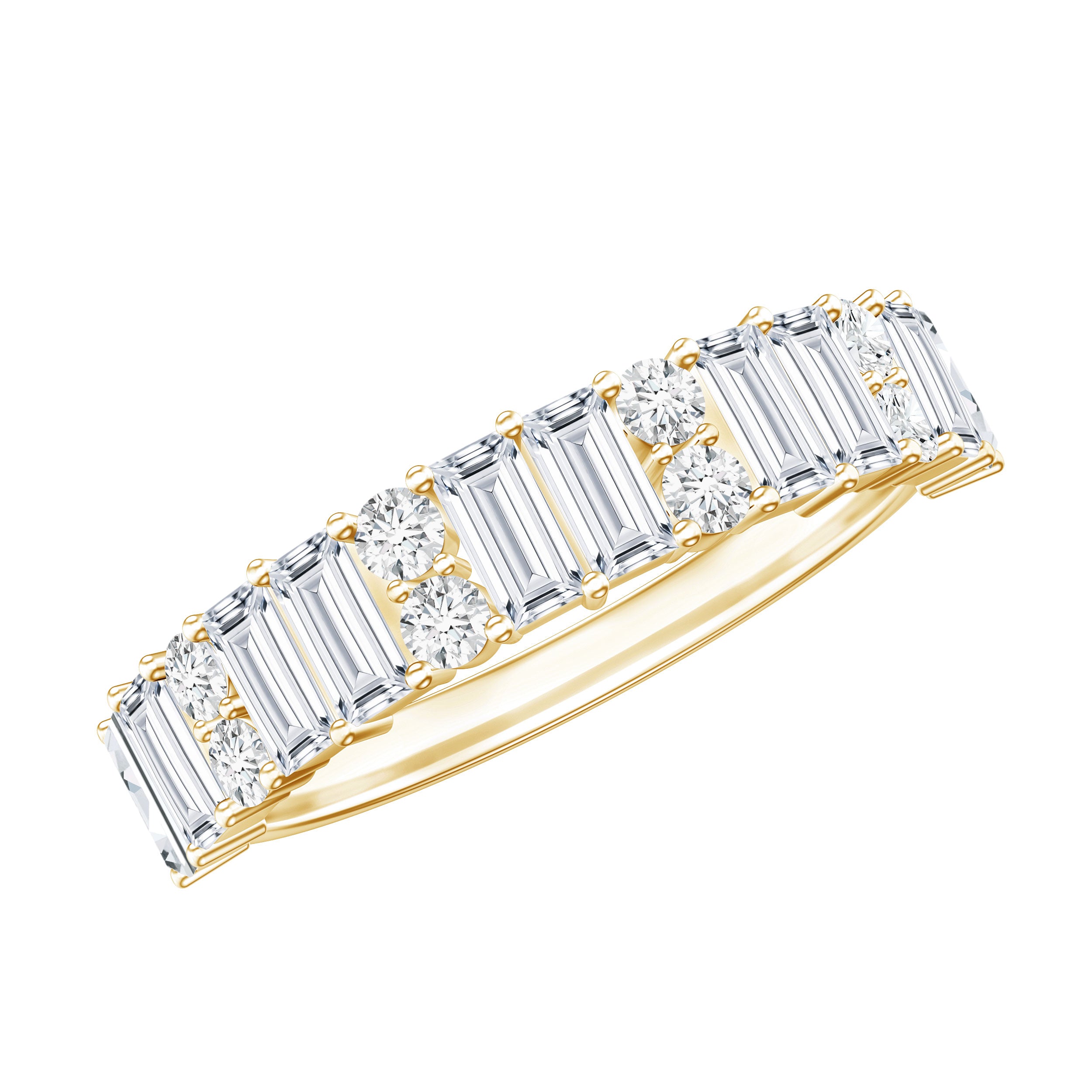 Baguette and Round Moissanite Half Eternity Band Ring D-VS1 - Rosec Jewels