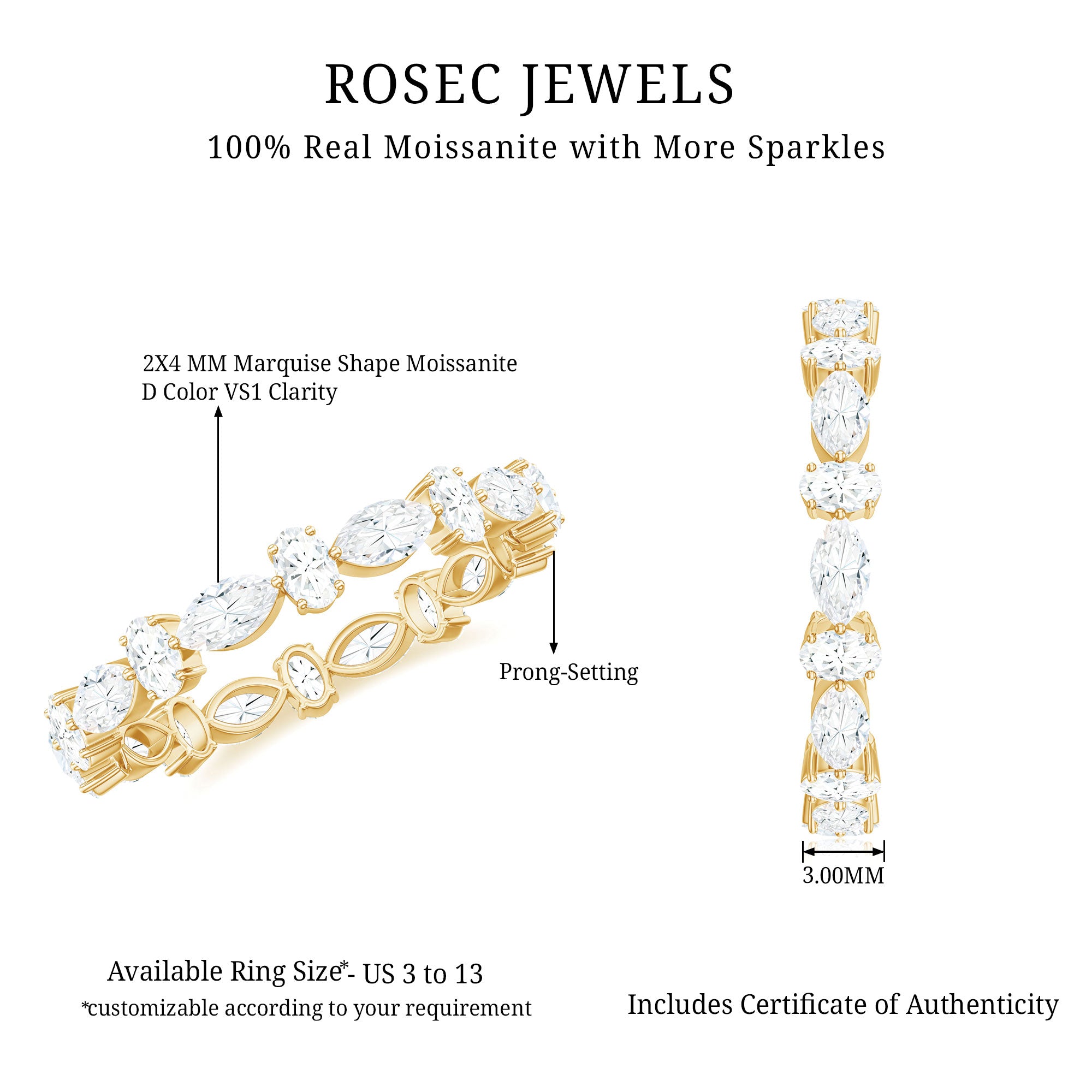 Oval and Marquise Cut Moissanite Stackable Eternity Ring D-VS1 - Rosec Jewels