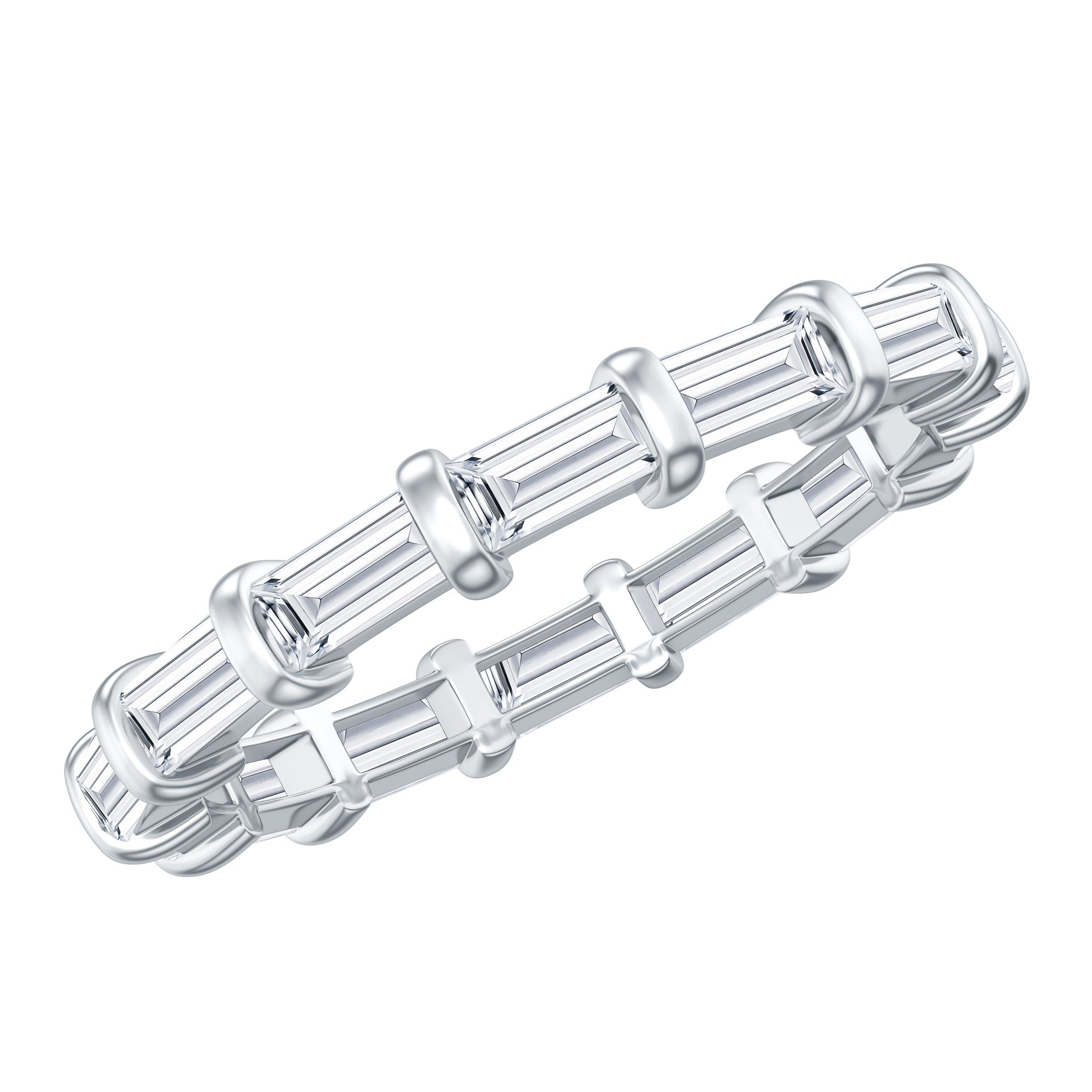 Certified Baguette Cut Moissanite East West Eternity Ring D-VS1 - Rosec Jewels
