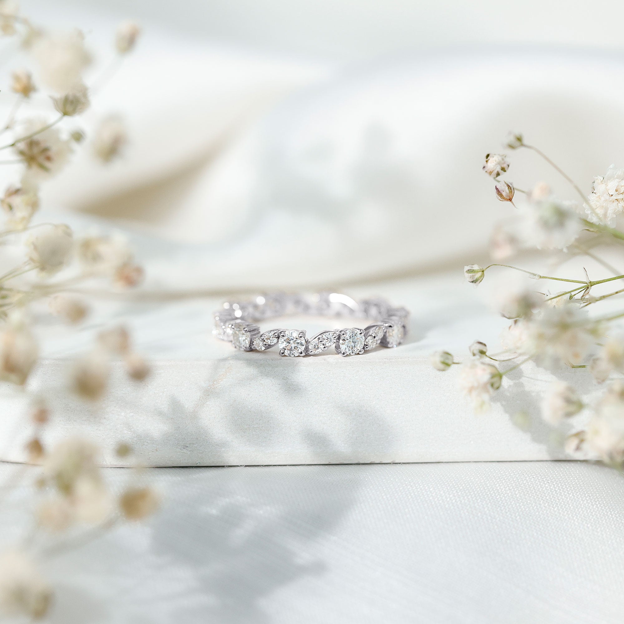 Certified Moissanite Eternity Wedding Band Ring in Prong Setting D-VS1 - Rosec Jewels