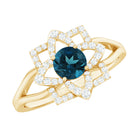 Flower Inspired London Blue Topaz and Diamond Engagement Ring AAA - Rosec Jewels