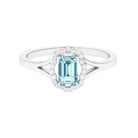Rosec Jewels-Emerald Cut Aquamarine Engagement Ring with Diamond Floral Halo