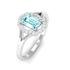 Rosec Jewels-Emerald Cut Aquamarine Engagement Ring with Diamond Floral Halo