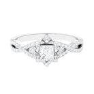 Natural Princess Cut Diamond Flower Engagement Ring with Crossover Shank Natural - ( HI-SI ) - Rosec Jewels