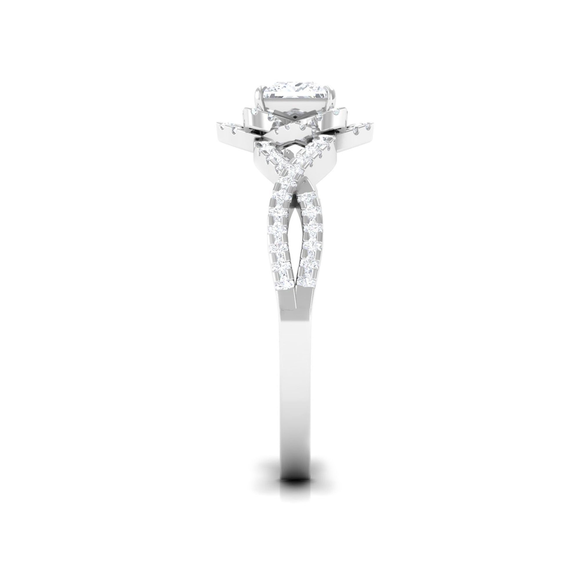 Natural Princess Cut Diamond Flower Engagement Ring with Crossover Shank Natural - ( HI-SI ) - Rosec Jewels