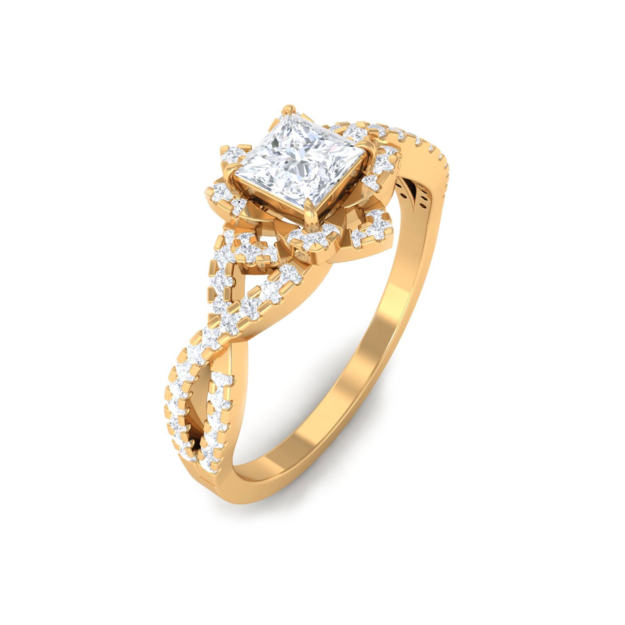 Natural Princess Cut Diamond Flower Engagement Ring with Crossover Shank Natural - ( HI-SI ) - Rosec Jewels