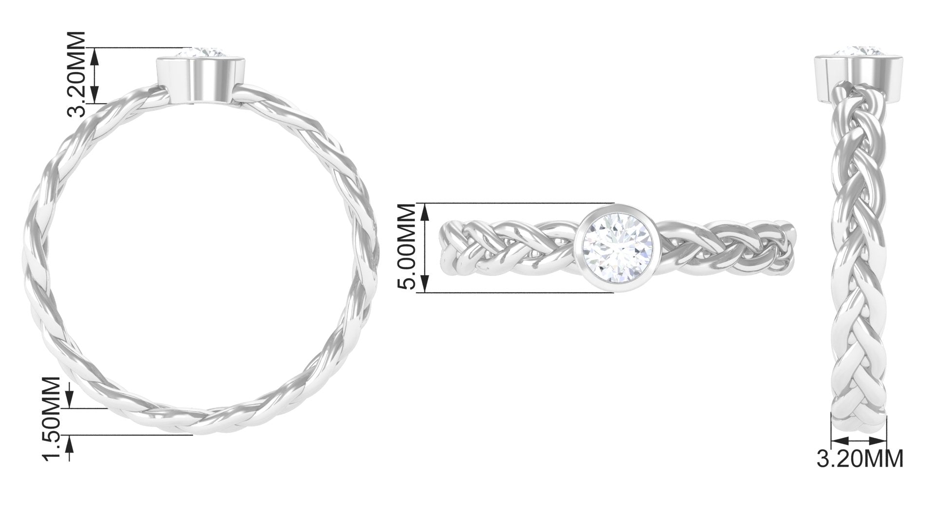 Real Diamond Promise Ring with Braided Shank Natural - ( HI-SI ) - Rosec Jewels