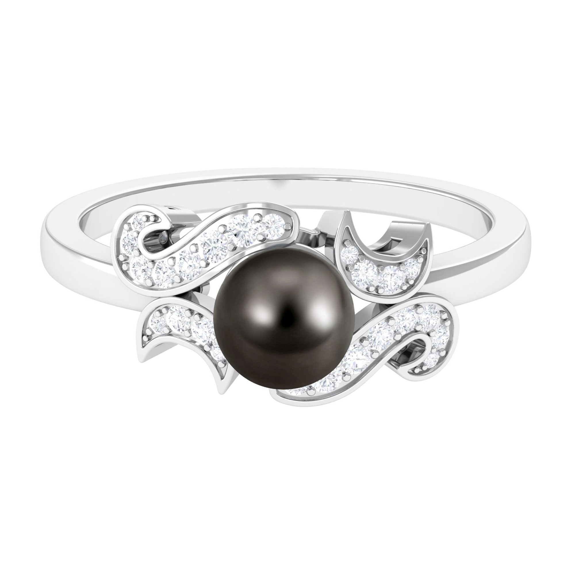 Designer Tahitian Pearl Engagement Ring with Diamond AAA - Rosec Jewels