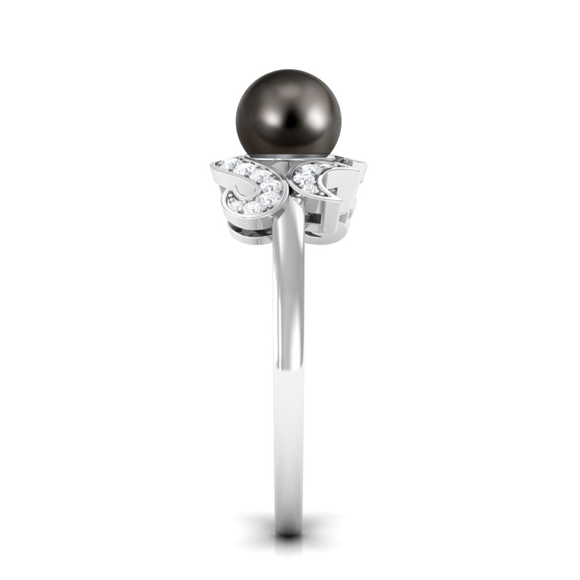 Designer Tahitian Pearl Engagement Ring with Diamond AAA - Rosec Jewels