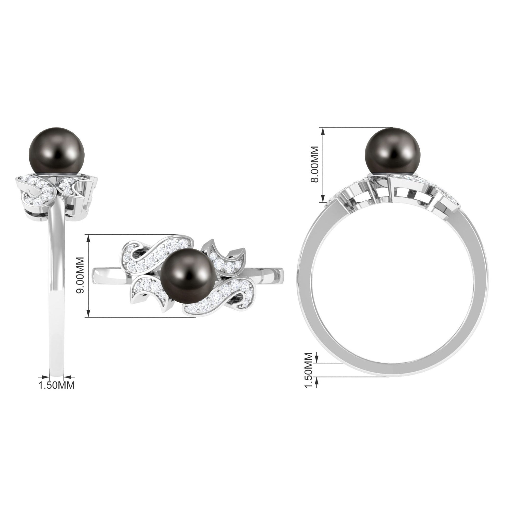 Designer Tahitian Pearl Engagement Ring with Diamond AAA - Rosec Jewels