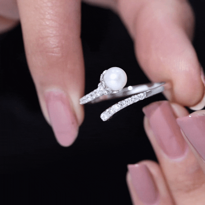 Rosec Jewels-Natural 2 Carat Freshwater Pearl Wrap Ring with Diamond