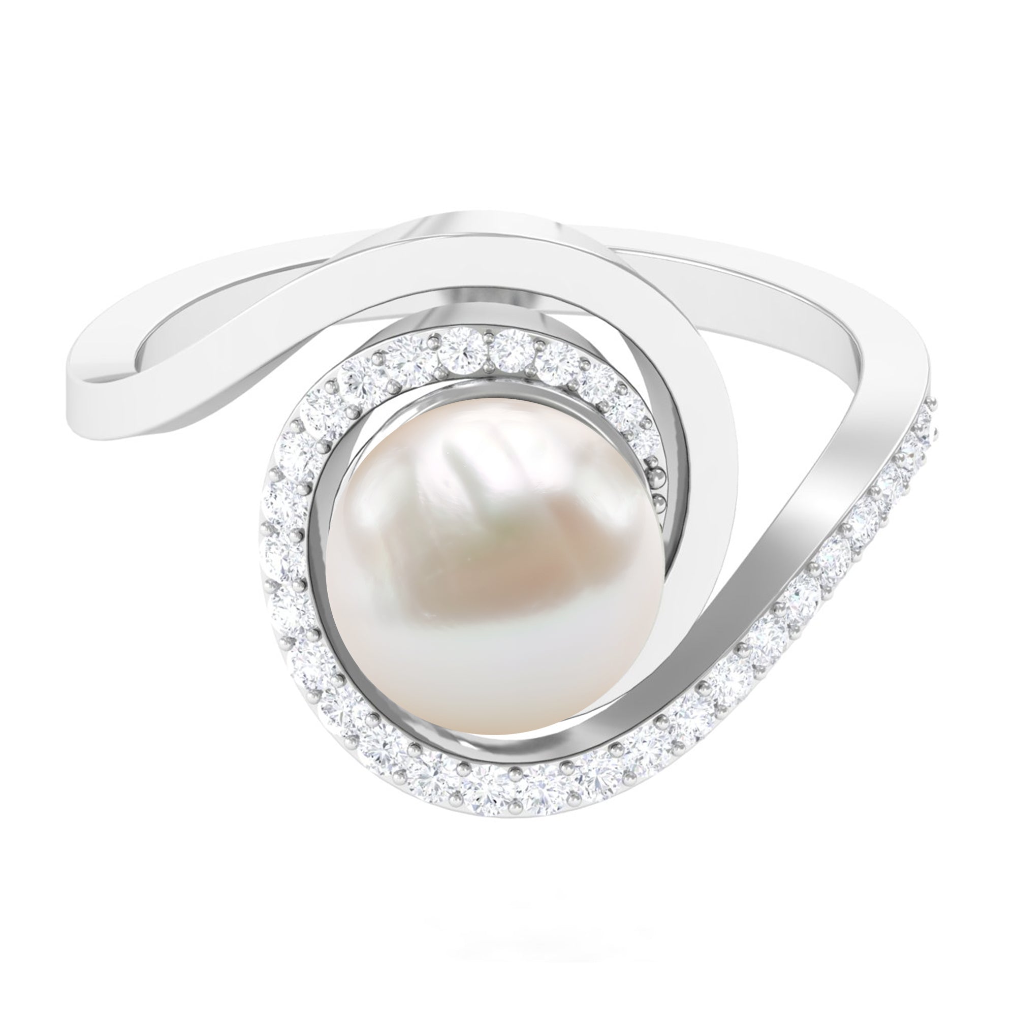 Freshwater Pearl Bypass Engagement Ring with Diamond