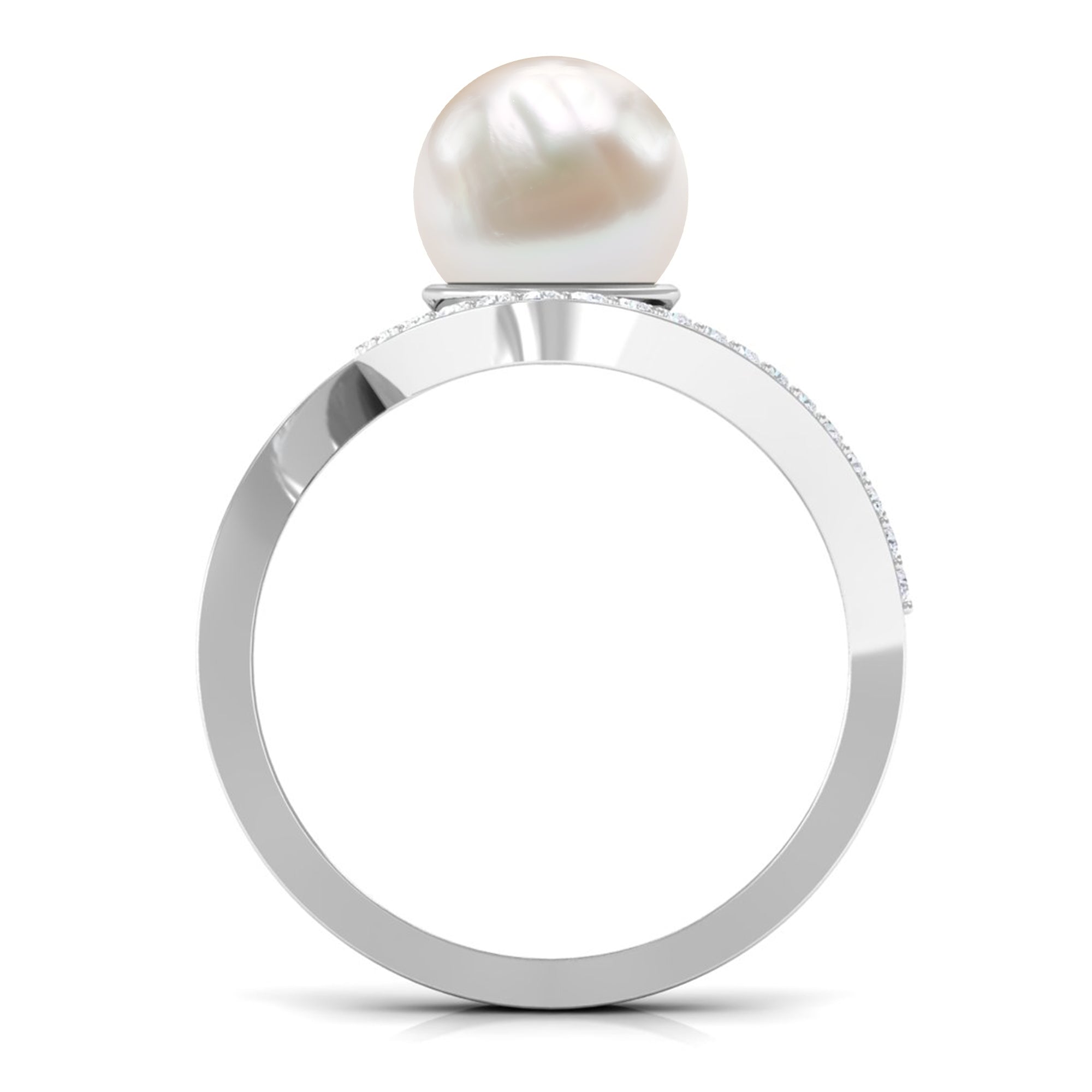 Rosec Jewels-Natural 7.4 carat Freshwater Pearl Engagement Ring with Diamond Bypass Shank