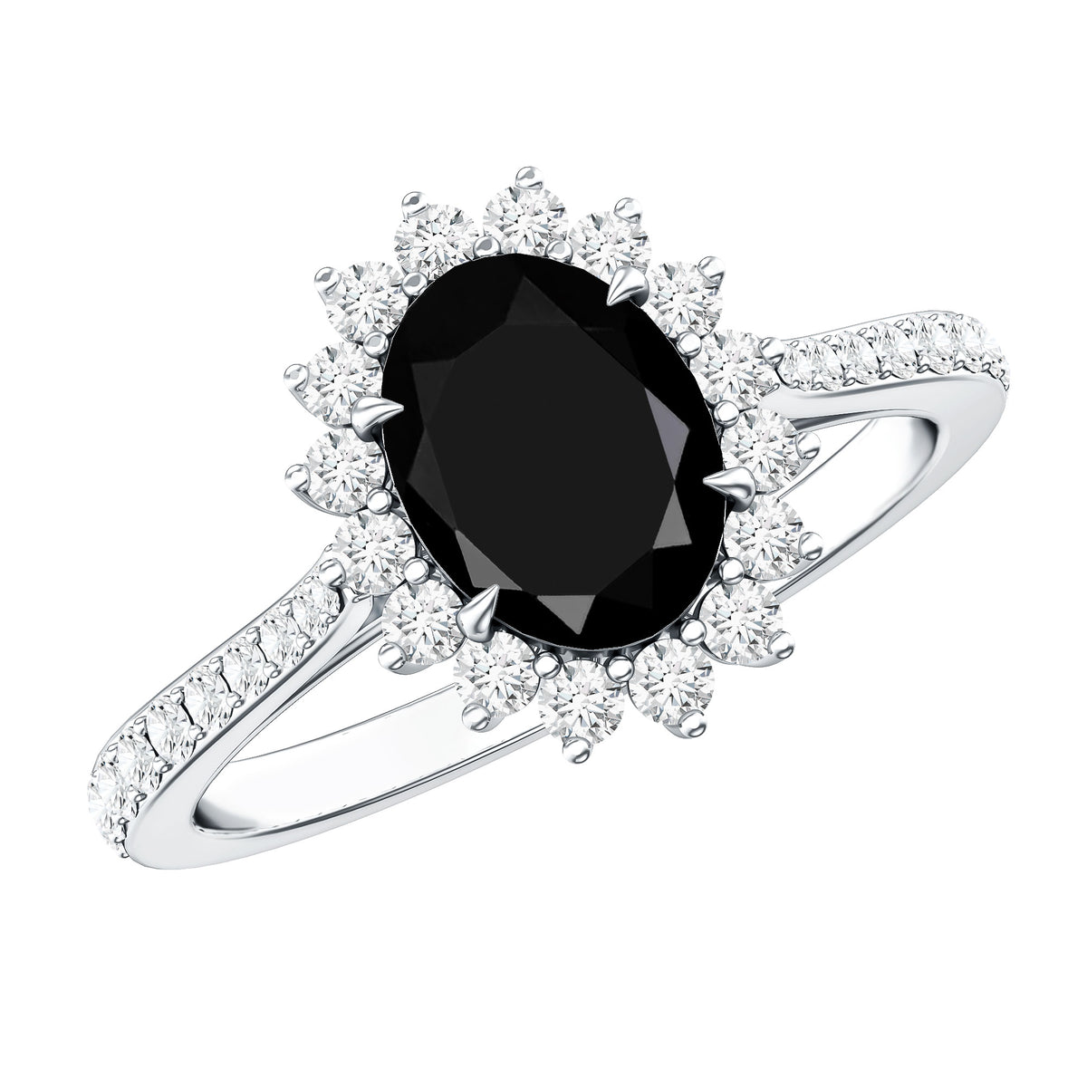Certified 1.9 Carat Lab Grown Black Diamond Oval Engagement Ring with White Diamond AAAA ( Synthetic ) - Rosec Jewels
