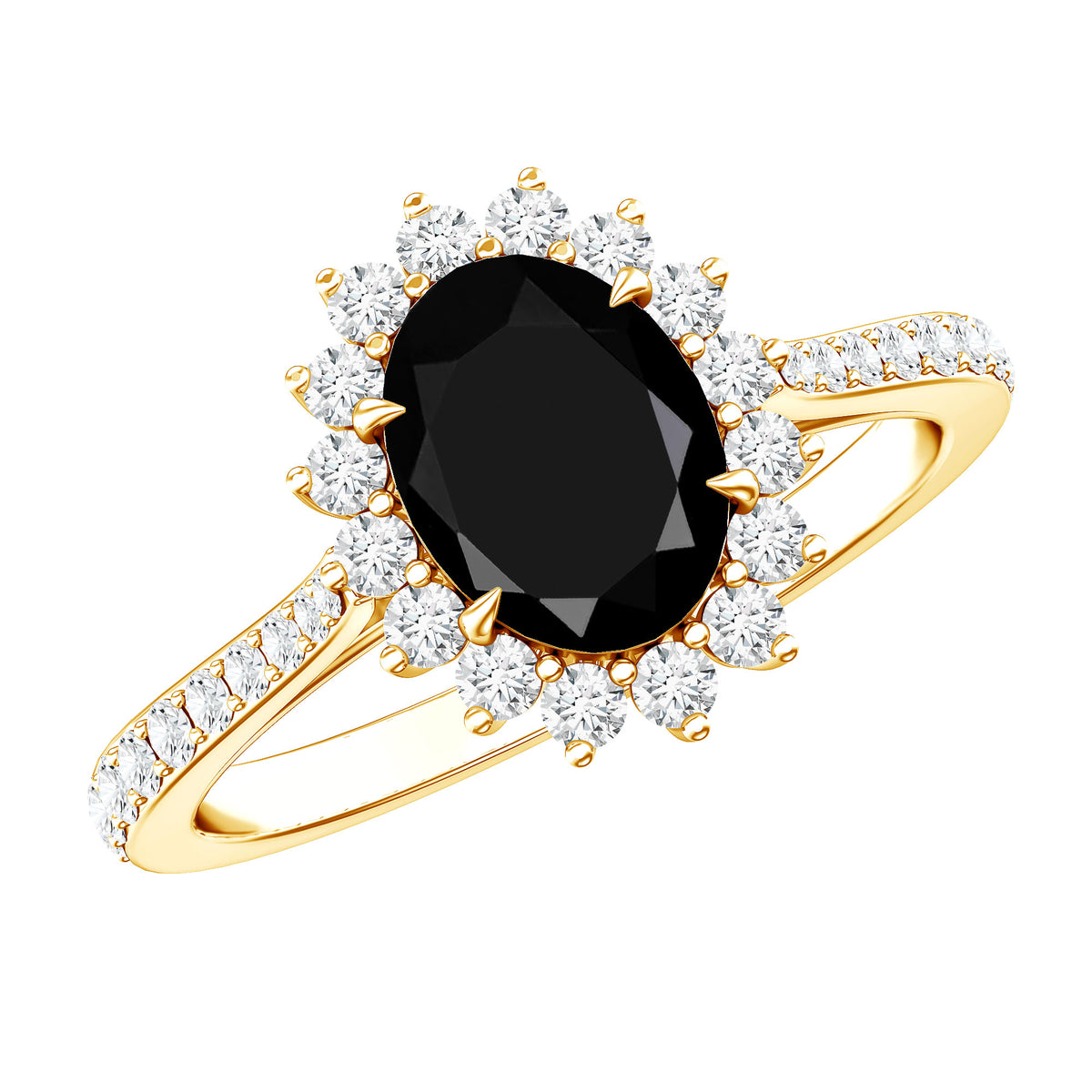 Certified 1.9 Carat Lab Grown Black Diamond Oval Engagement Ring with White Diamond AAAA ( Synthetic ) - Rosec Jewels