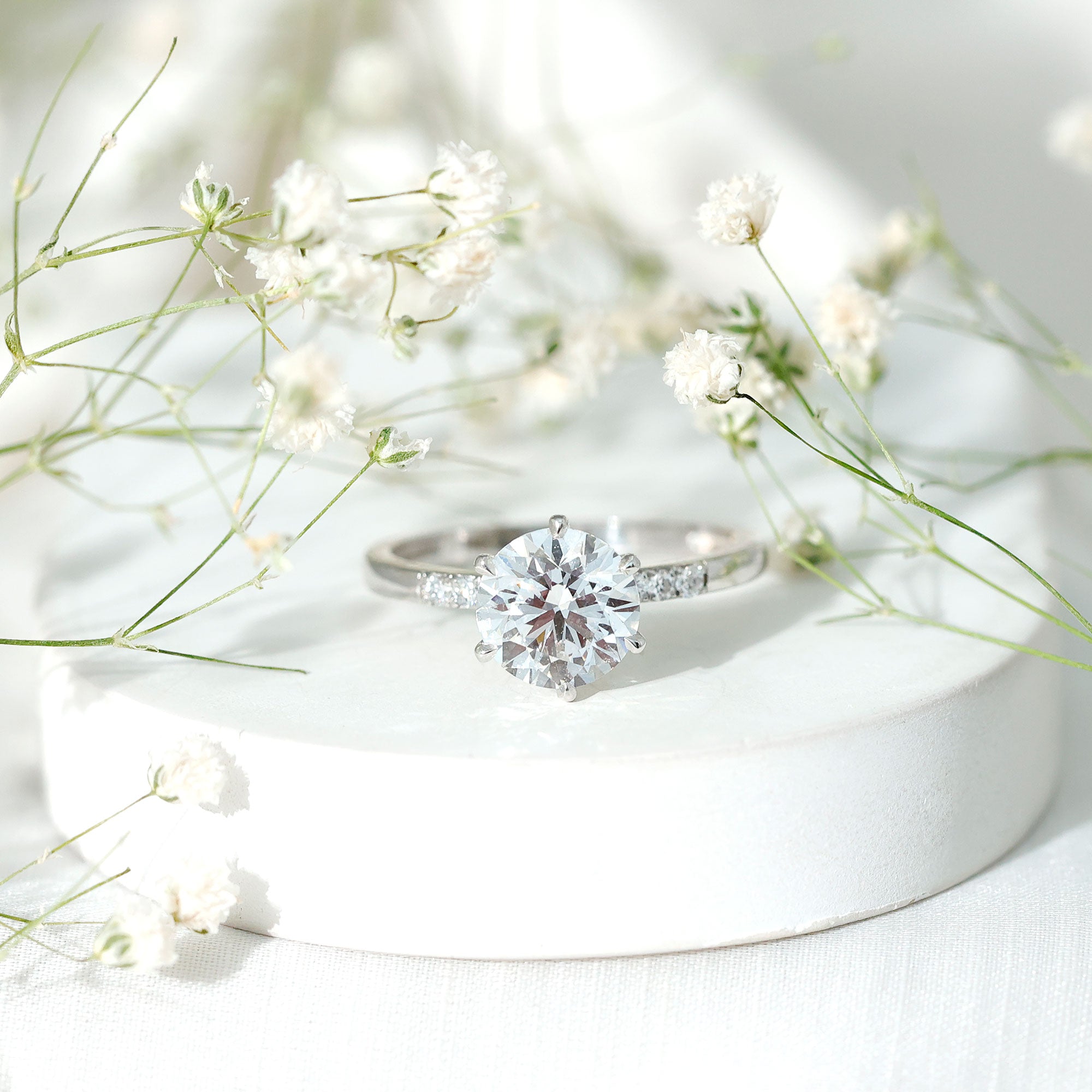 Rosec Jewels-Round Cut 9 MM Lab Grown Diamond Solitaire Engagement Ring