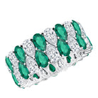 Vintage Style Lab Grown Emerald and Diamond Wide Eternity Band AAAA - Rosec Jewels